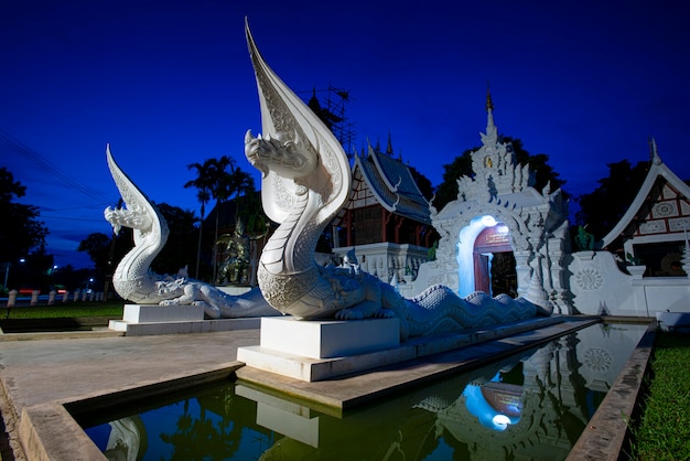 Immagine naga bianca all'interno del tempio namjo saraphee di chiang mai, noto anche come il tempio della statua naga