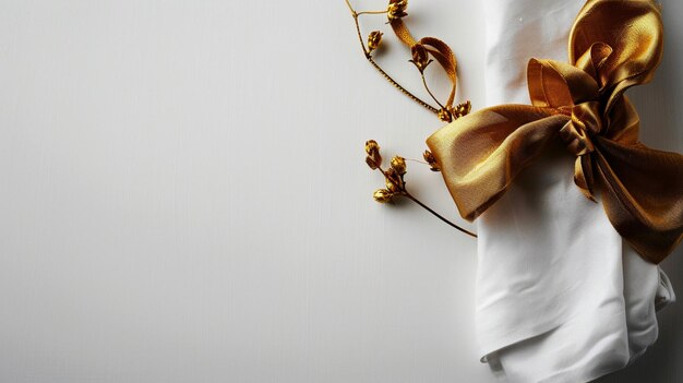 White napkin with gold bow