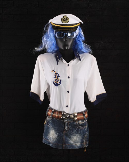 Photo white nautical shirt on a mannequin