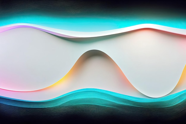 White and neon colors liquid wavy fluid abstract background Undulating relief 3D illustration