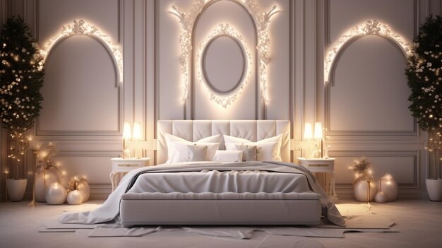 White neon light modern luxury bedroom interior design AI Generated art