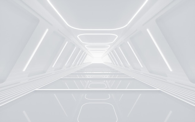 White neon tunnel 3d rendering