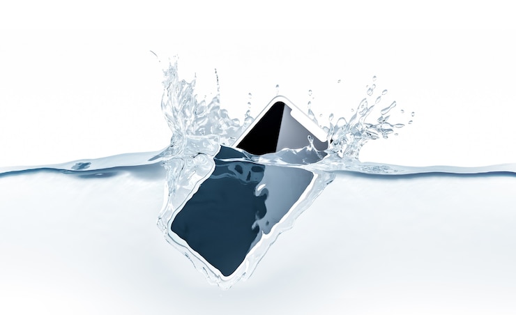Photo white new smartphone mockup fall in water