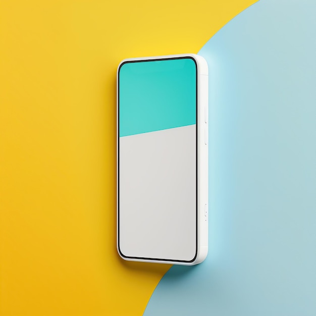 White new technology smartphone mockup design on Yellow and soft blue background 3D rendering