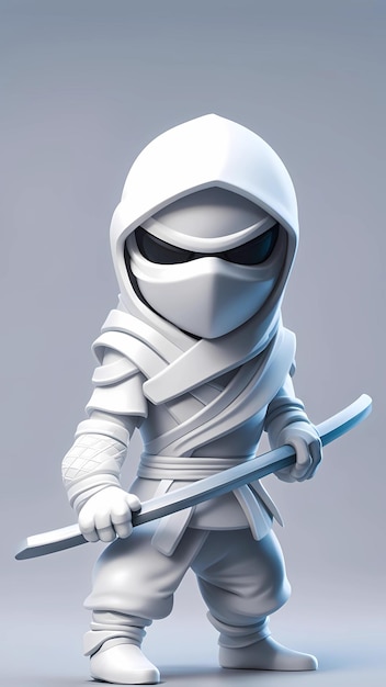 White ninja 3D cartoon character illustration