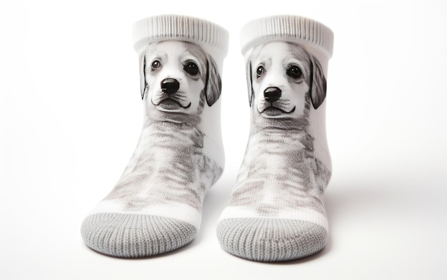 A White Non Slip Dog Pair of Socks Isolated on White Background