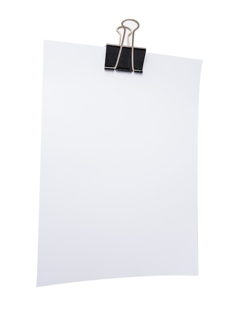 Photo white note paper with paperclip on white