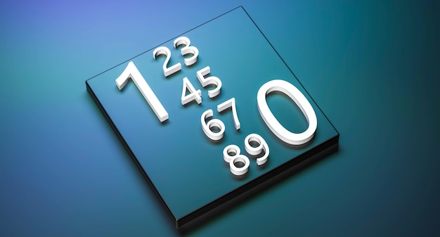사각형 개념에 흰색 숫자 1에서 0까지의 추상 숫자 수학 숫자 3D 렌더링 그림