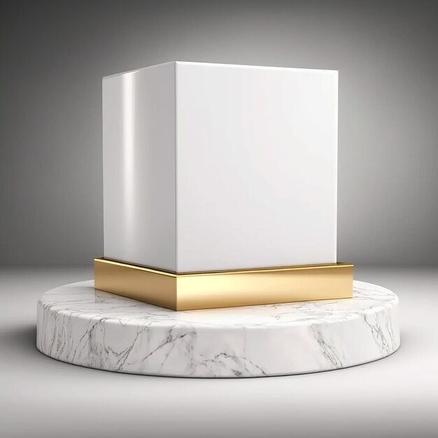 A white object with gold trim sits on a round pedestal.