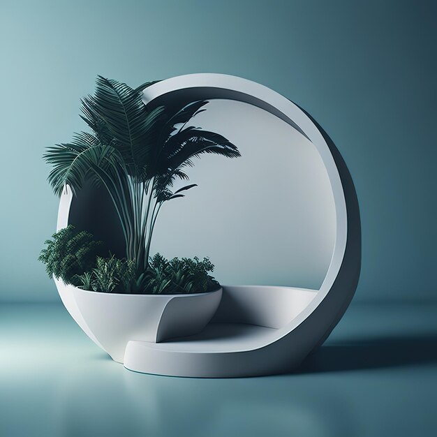 A white object with a plant inside of it