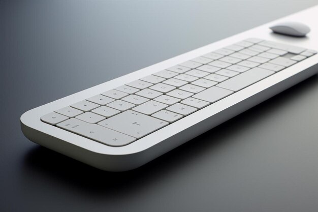 White office desk with wireless keyboard