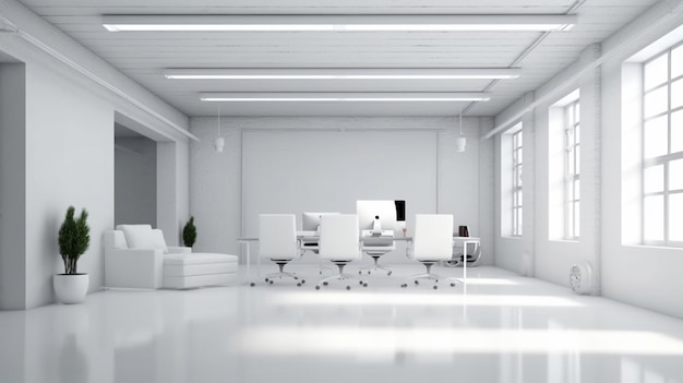 White office interior with mock up wall Generative AI