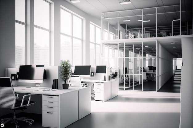 White office space realistic interior