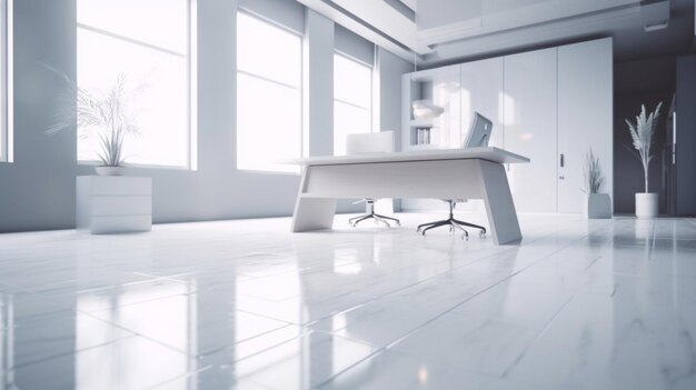 Photo a white office with a white desk and windows