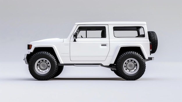 White offroad car on a white background The car is a fourdoor SUV with a black roof rack