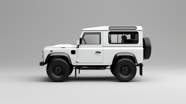 Photo white offroad vehicle with large allterrain tires it has a simple and utilitarian design the car is shown from the side and is in focus