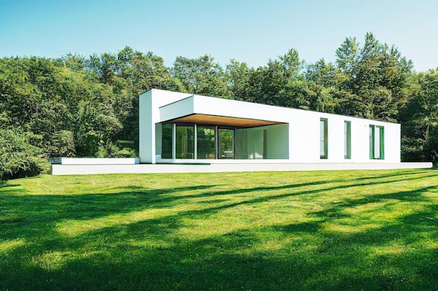 White onestorey house in middle of lawn scandinavian style house exterior