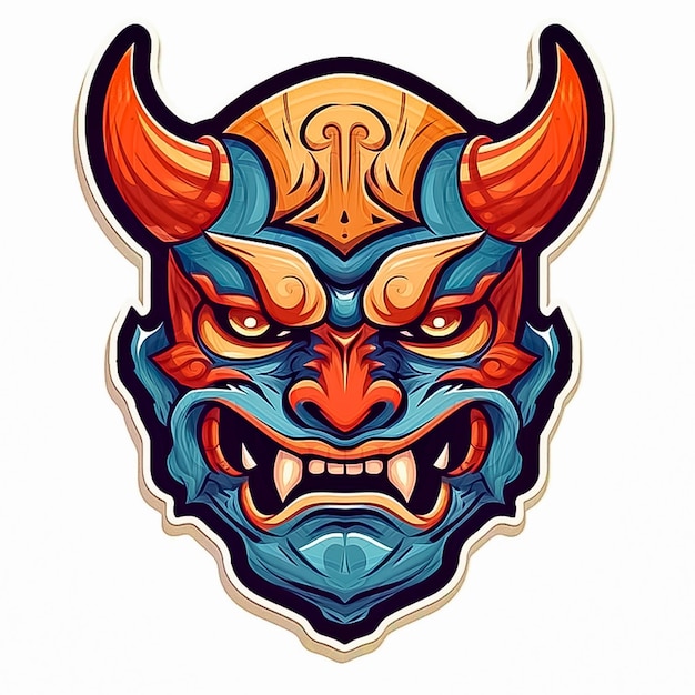 White Oni mask with fierce expression and twisted horns AI generated