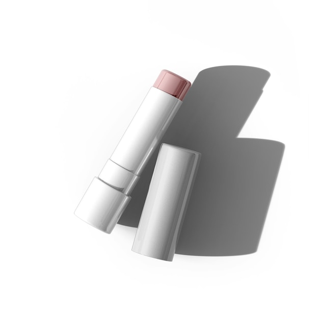 A white open bottle of lipbalm with a pink lipstick mockup