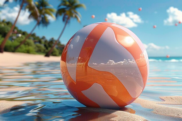 white and orange ball on the beach background