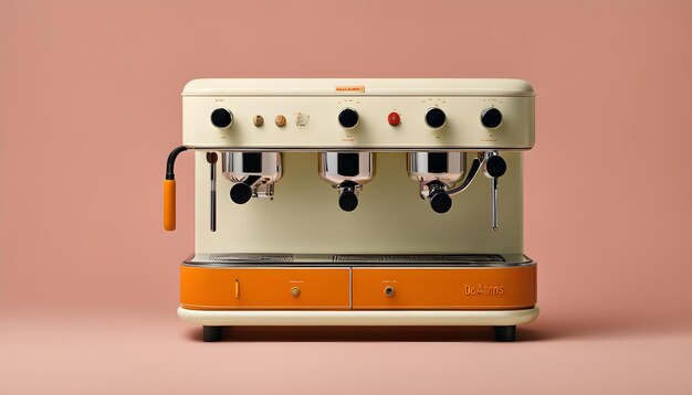 a white and orange coffee maker that says quot espresso quot on the bottom