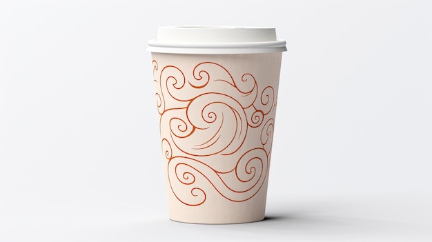 Photo a white and orange cup with a design on it