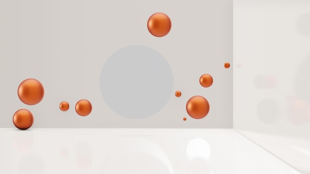 製品モックアップ多目的プレミアム写真用のミルクホワイトカラーのホワイトオレンジとゴールドの3D球