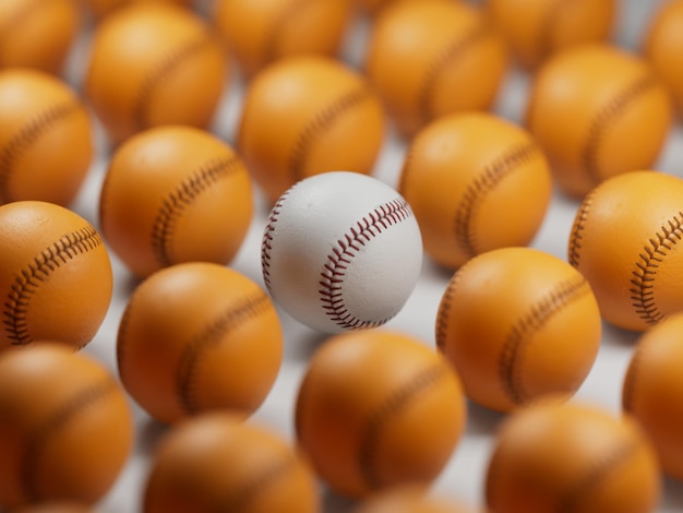 White orange grid baseball stand out unique leadership\
individual macro 3d illustration render