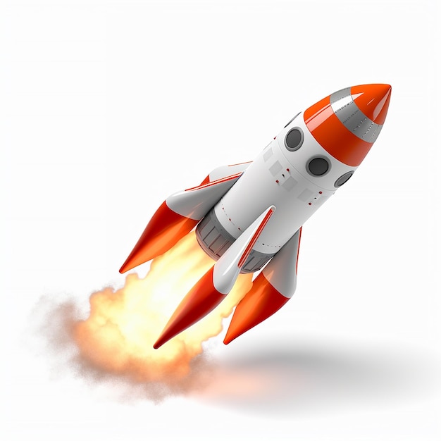 A white and orange rocket with the word space on it