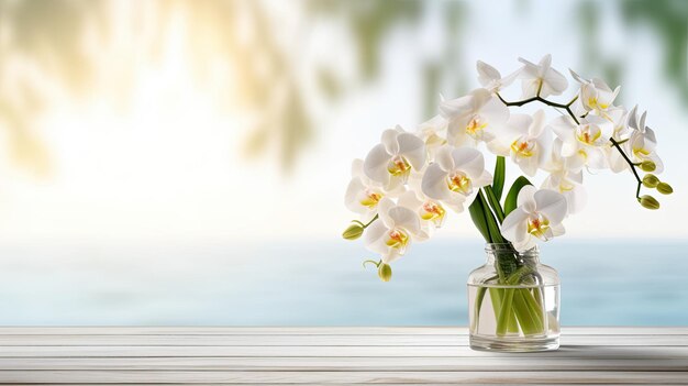 White Orchid Flower Decoration in a Glass Vase