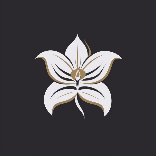 Photo white orchid flower logo on black background