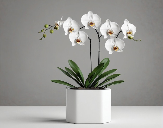 white orchid in a white pot