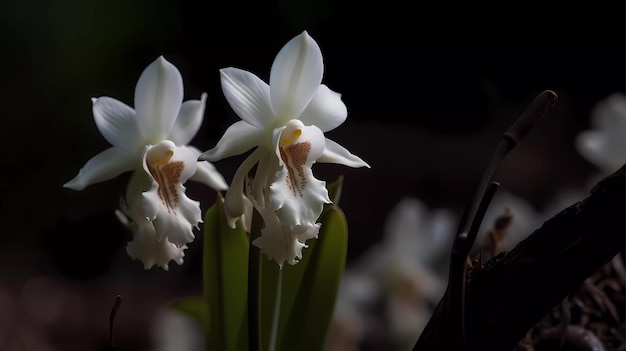Белые орхидеи в темной комнате