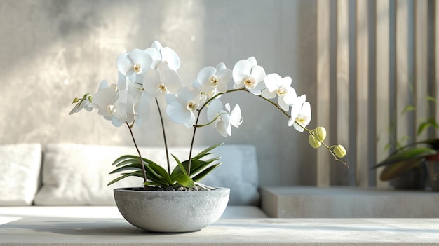 White Orchids in a Modern Setting Floral Arrangement Image