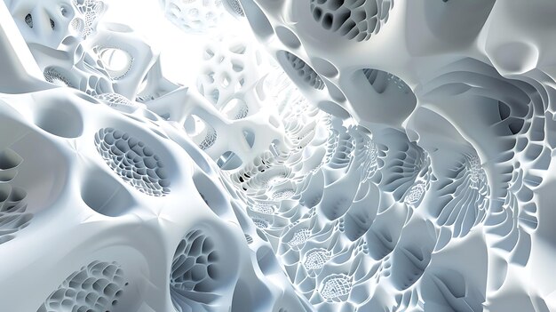 White organic 3D structure resembling a futuristic cave or alien landscape