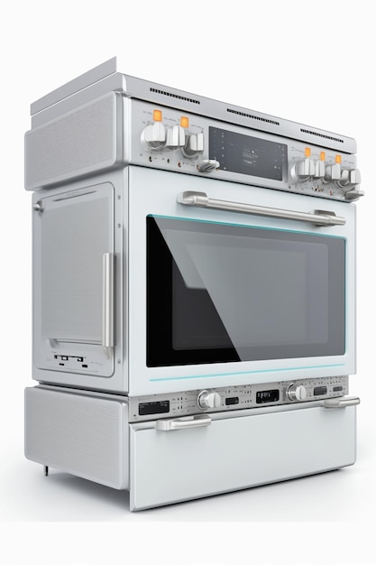 A white oven with a black screen and a white background