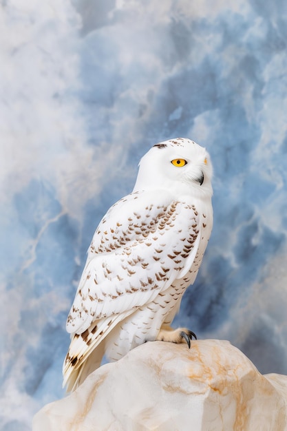 Photo white owl in front o a marble walll