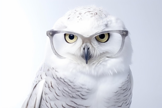 a white owl wearing glasses on a white background