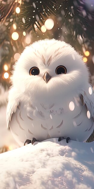 a white owl with a bow tie on its neck