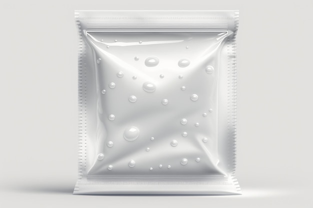 A white package with water drops on it.