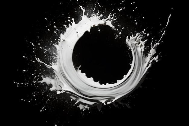 White paint circle splash isolated on black background