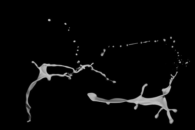 黒の背景に分離された白いペンキのスプラッシュ