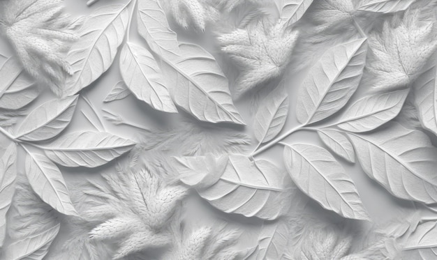 White paint texture with a pattern of grass and leaves Background for wallpaper and cards generative AI