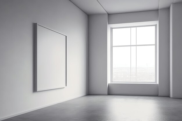 A white painting on a wall in a room with a window