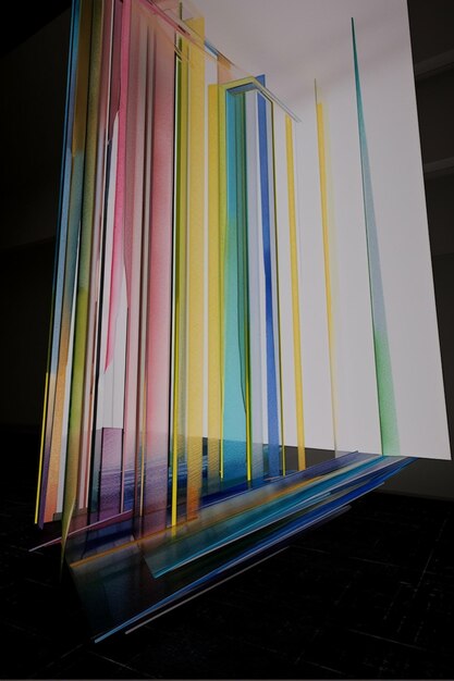 A white painting with colorful lines on it