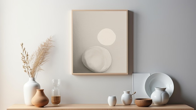 A white painting with a white circle on the top of it