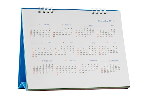 white paper 2021 desk calendar isolated on white background with clipping path