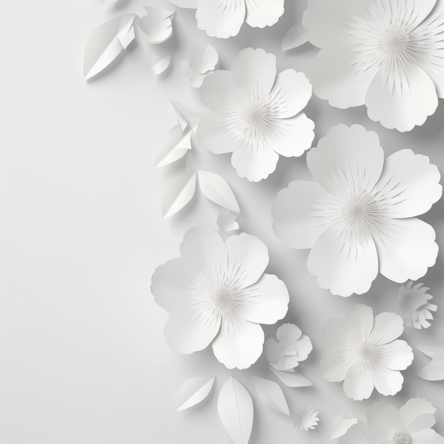 White paper abstract 3D flowers background Beautiful romantic floral design Generative AI