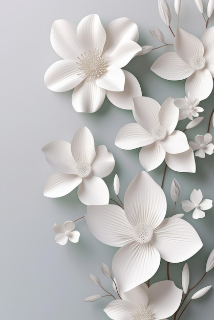 White paper abstract 3D flowers background Beautiful romantic floral design Generative AI