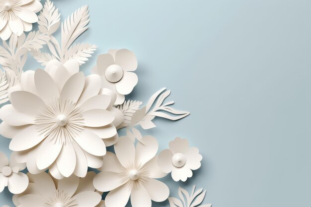White paper abstract 3D flowers background Beautiful romantic floral design Generative AI